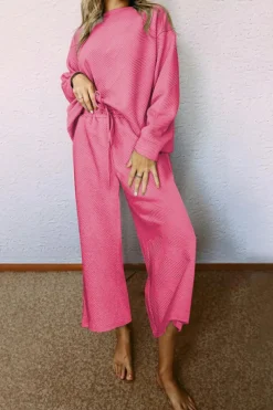 Discount Dear-Lover Ultra Loose Textured 2pcs Slouchy Outfit Strawberry Pink