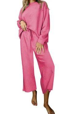 Discount Dear-Lover Ultra Loose Textured 2pcs Slouchy Outfit Strawberry Pink