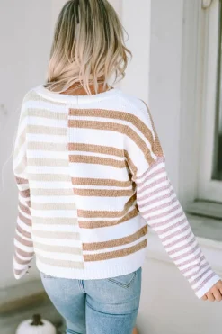 Discount Dear-Lover Blocked Drop Shoulder Slouchy Sweater Stripe