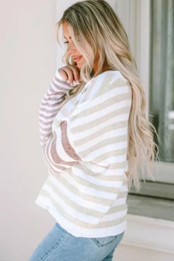 Discount Dear-Lover Blocked Drop Shoulder Slouchy Sweater Stripe