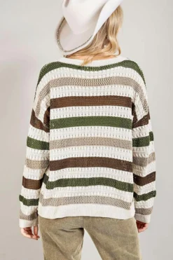 Clearance Dear-Lover Crochet Hollow out Knit Sweater Stripe
