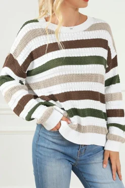 Clearance Dear-Lover Crochet Hollow out Knit Sweater Stripe