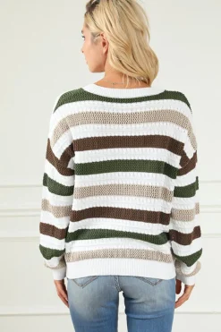 Clearance Dear-Lover Crochet Hollow out Knit Sweater Stripe