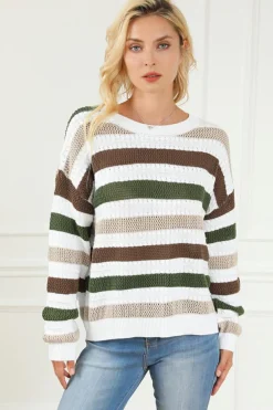 Clearance Dear-Lover Crochet Hollow out Knit Sweater Stripe