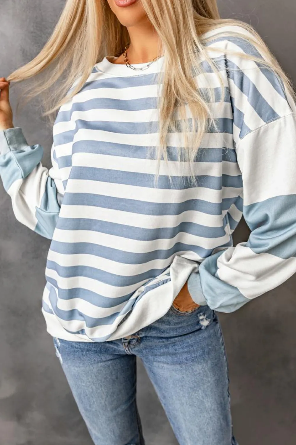 Sale Dear-Lover Drop Shoulder d Pullover Sweatshirt Stripe