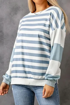 Sale Dear-Lover Drop Shoulder d Pullover Sweatshirt Stripe