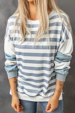 Sale Dear-Lover Drop Shoulder d Pullover Sweatshirt Stripe