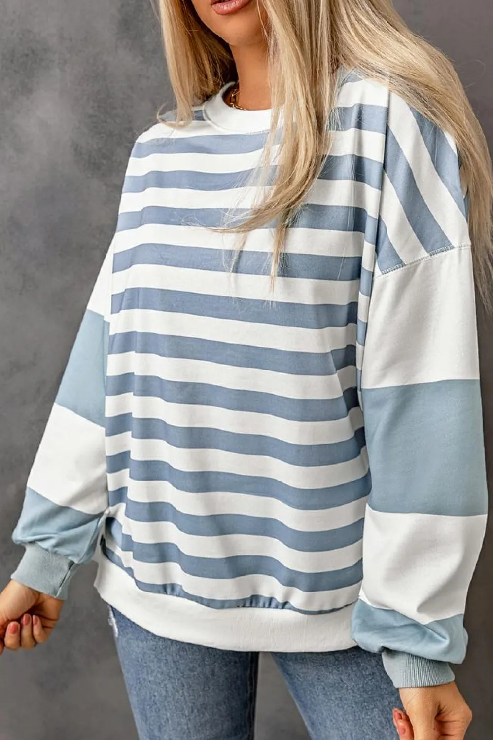 Sale Dear-Lover Drop Shoulder d Pullover Sweatshirt Stripe