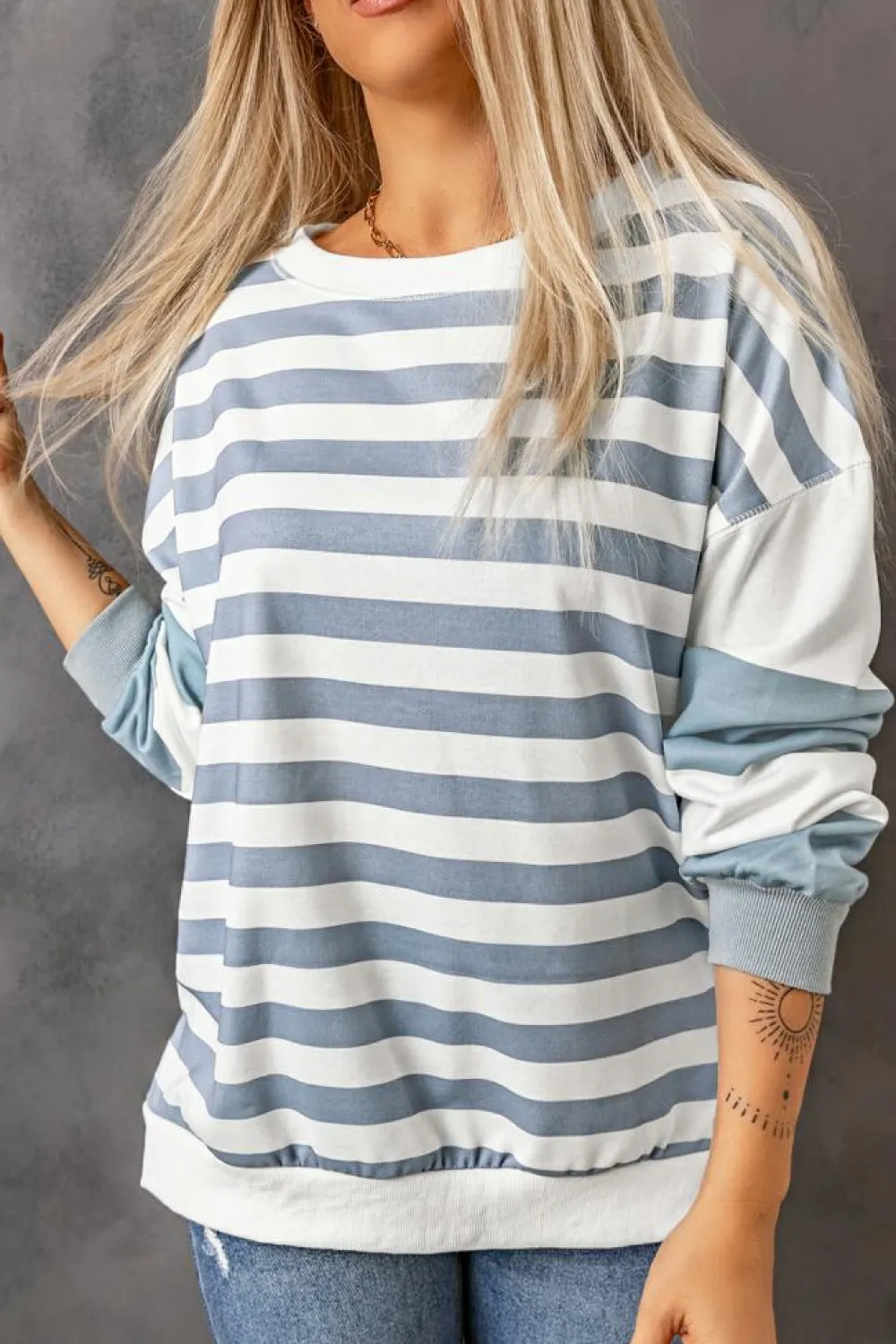 Sale Dear-Lover Drop Shoulder d Pullover Sweatshirt Stripe