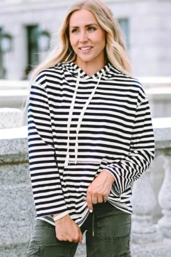 New Dear-Lover Kangaroo Pocket Drawstring Hoodie Stripe