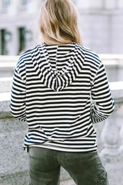 New Dear-Lover Kangaroo Pocket Drawstring Hoodie Stripe