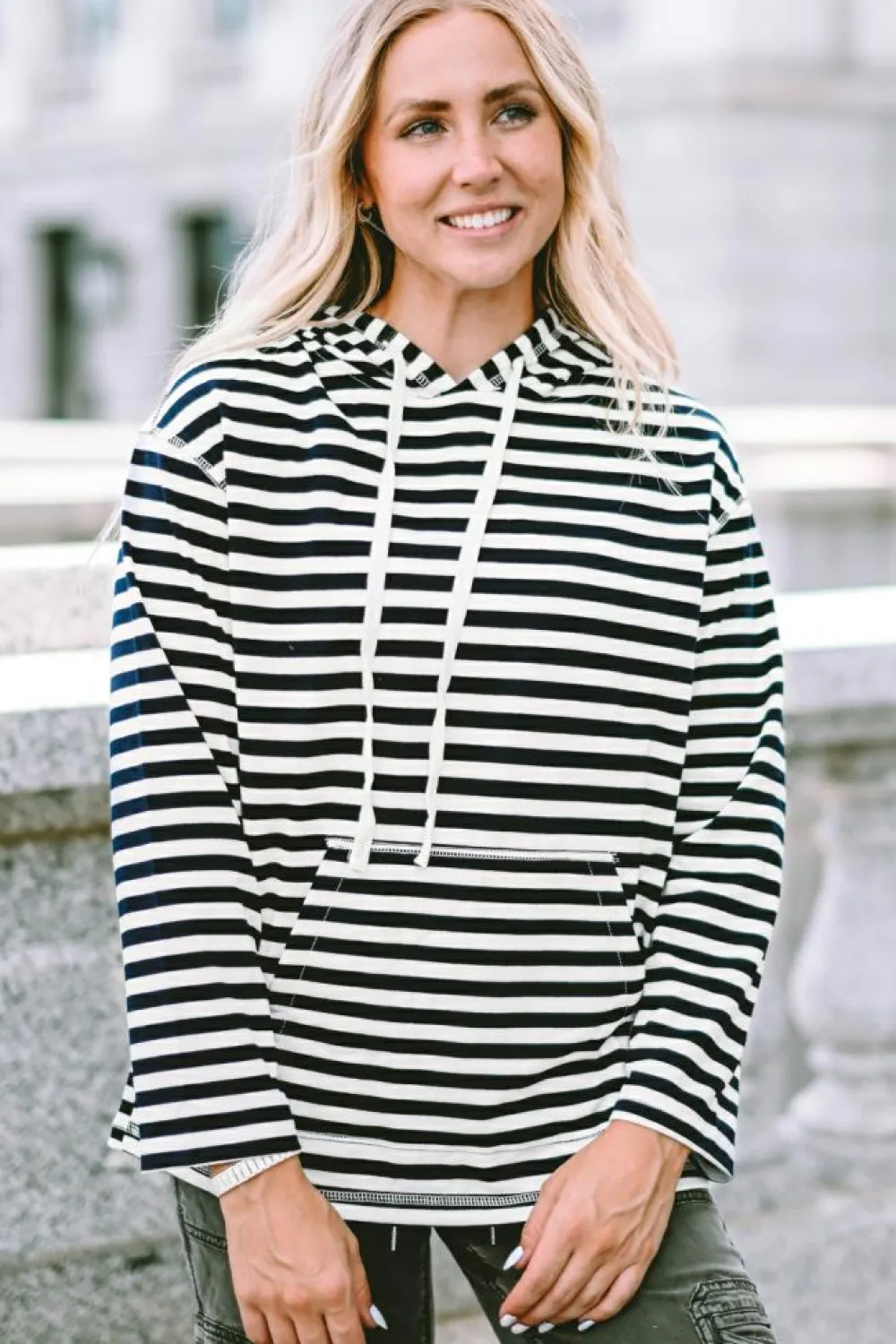New Dear-Lover Kangaroo Pocket Drawstring Hoodie Stripe