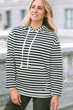 New Dear-Lover Kangaroo Pocket Drawstring Hoodie Stripe