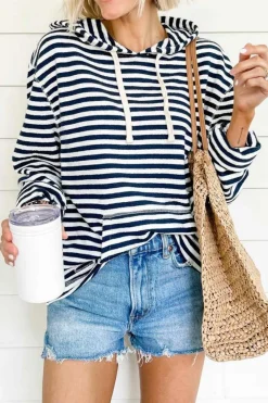New Dear-Lover Kangaroo Pocket Drawstring Hoodie Stripe