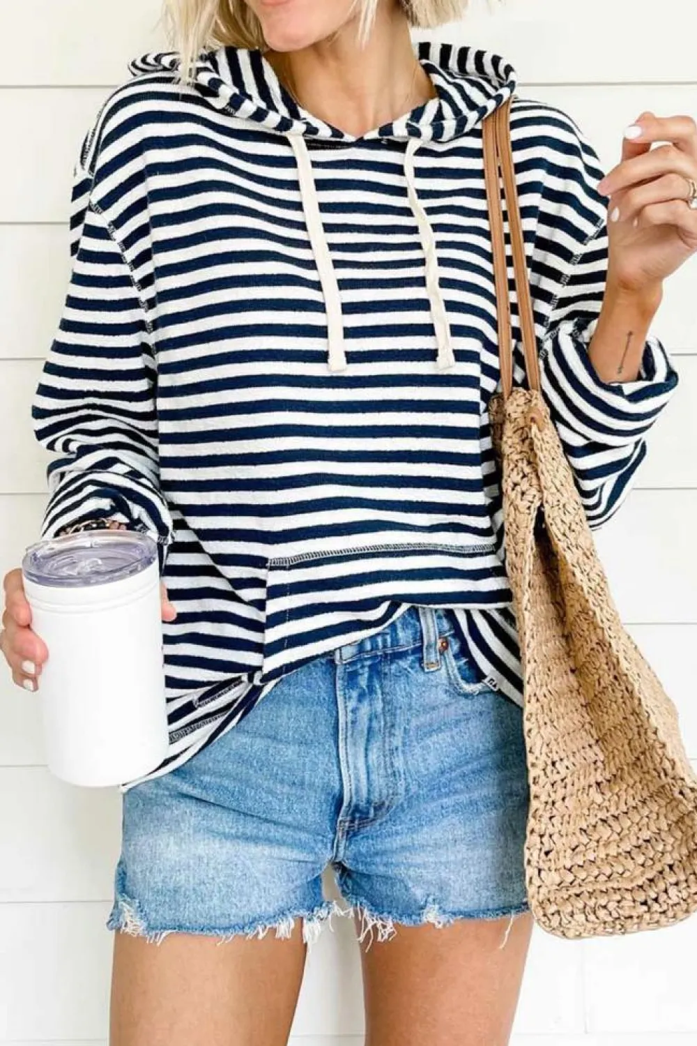 New Dear-Lover Kangaroo Pocket Drawstring Hoodie Stripe