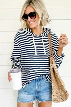 New Dear-Lover Kangaroo Pocket Drawstring Hoodie Stripe