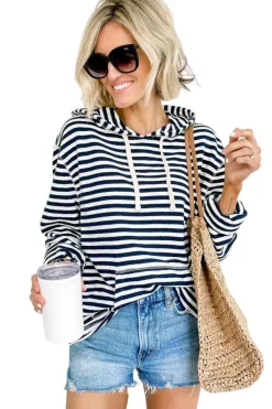 New Dear-Lover Kangaroo Pocket Drawstring Hoodie Stripe