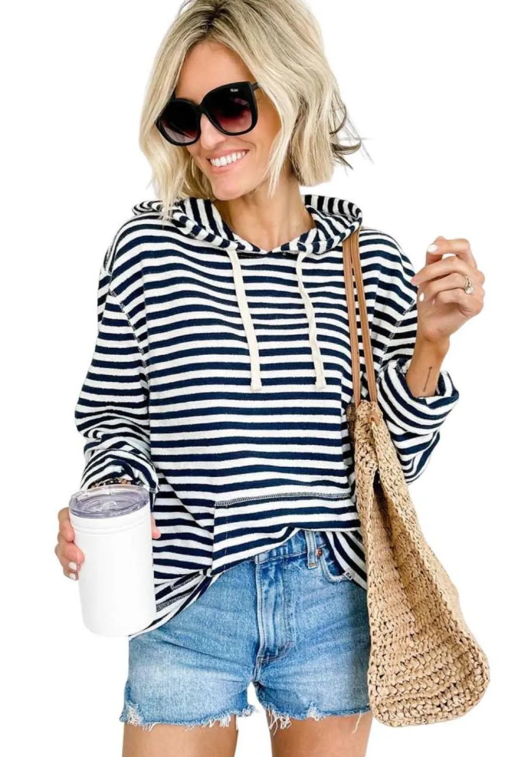 New Dear-Lover Kangaroo Pocket Drawstring Hoodie Stripe