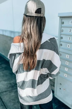 New Dear-Lover Oversized Collared Long Sleeve Top Stripe