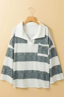 New Dear-Lover Oversized Collared Long Sleeve Top Stripe