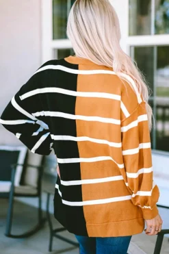 Hot Dear-Lover Oversized Contrast Printed Dropped Shoulder Top Stripe