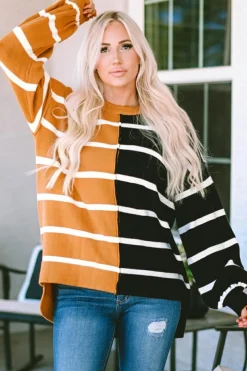 Hot Dear-Lover Oversized Contrast Printed Dropped Shoulder Top Stripe