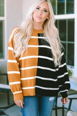 Hot Dear-Lover Oversized Contrast Printed Dropped Shoulder Top Stripe