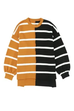 Hot Dear-Lover Oversized Contrast Printed Dropped Shoulder Top Stripe