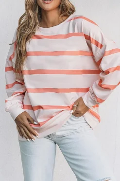 Hot Dear-Lover d Drop Shoulder Pullover Sweatshirt Stripe