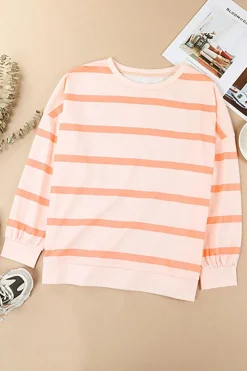 Hot Dear-Lover d Drop Shoulder Pullover Sweatshirt Stripe