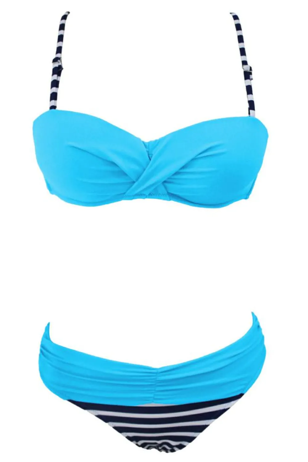 Sale Dear-Lover Striped Padded Gather Push-up Bikini Set Blue