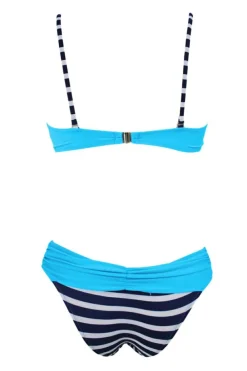 Sale Dear-Lover Striped Padded Gather Push-up Bikini Set Blue