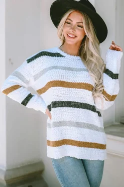 New Dear-Lover d Popcorn Knit Sweater Stripe
