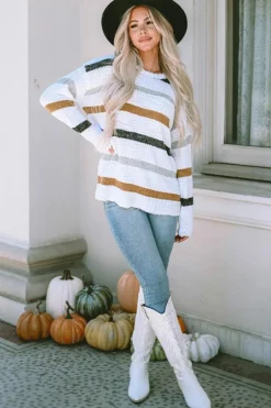 New Dear-Lover d Popcorn Knit Sweater Stripe