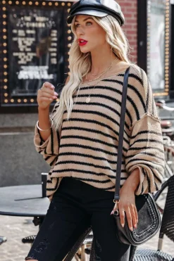 Sale Dear-Lover d Print Dropped Shoulder Loose Sleeve Sweater Stripe
