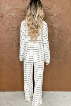 Clearance Dear-Lover d Print Long Sleeve and Pants Pajamas Set Stripe