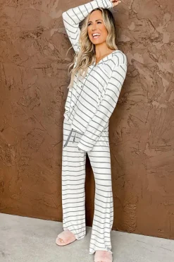 Clearance Dear-Lover d Print Long Sleeve and Pants Pajamas Set Stripe