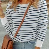 Hot Dear-Lover d Print Ribbed Trim Long Sleeve Top Stripe