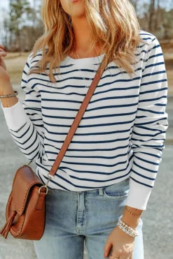 Hot Dear-Lover d Print Ribbed Trim Long Sleeve Top Stripe