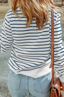 Hot Dear-Lover d Print Ribbed Trim Long Sleeve Top Stripe