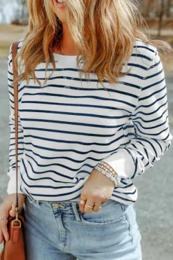 Hot Dear-Lover d Print Ribbed Trim Long Sleeve Top Stripe