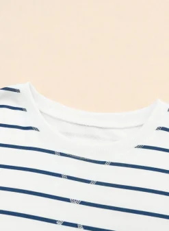 Hot Dear-Lover d Print Ribbed Trim Long Sleeve Top Stripe