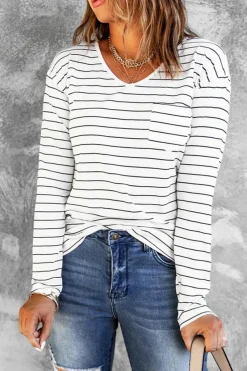 Best Dear-Lover d V Neck Long Sleeve Top Stripe