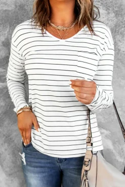 Best Dear-Lover d V Neck Long Sleeve Top Stripe