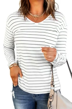 Best Dear-Lover d V Neck Long Sleeve Top Stripe