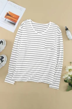Best Dear-Lover d V Neck Long Sleeve Top Stripe