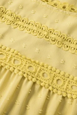 Best Dear-Lover Swiss Dot Lace Splicing Short Sleeve Top Yellow