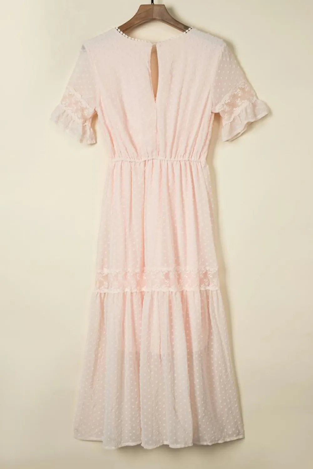Clearance Dear-Lover Swiss Dot Lace Trim Maxi Dress Pink