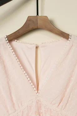 Clearance Dear-Lover Swiss Dot Lace Trim Maxi Dress Pink