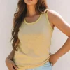 New Dear-Lover Metallic Sheen Edge Scoop Neck k Top Tan